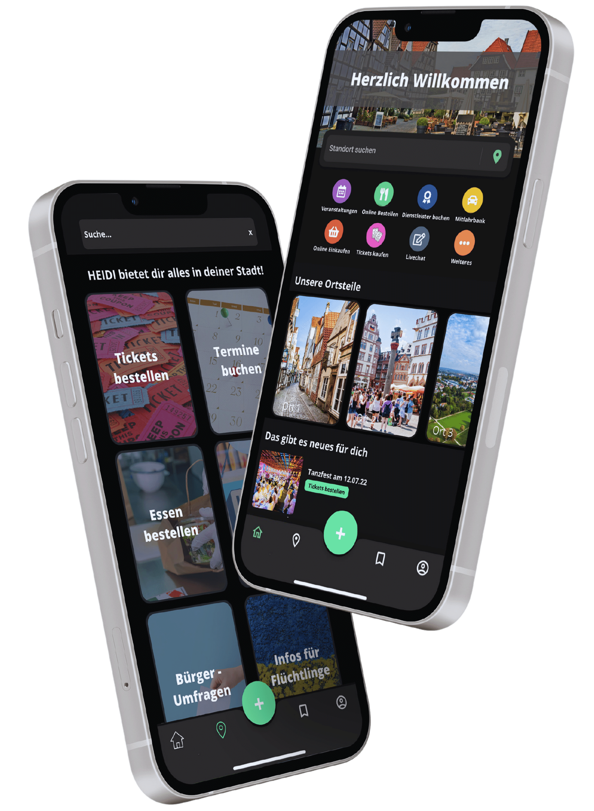 Smartphones mit Stadt App